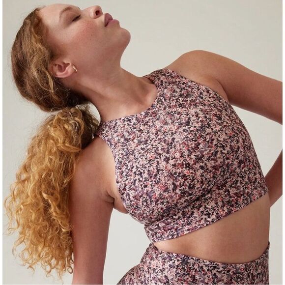 Athleta Pink Black Speckled Conscious Crop Bra Racerback Tank Top Size M - Picture 1 of 13
